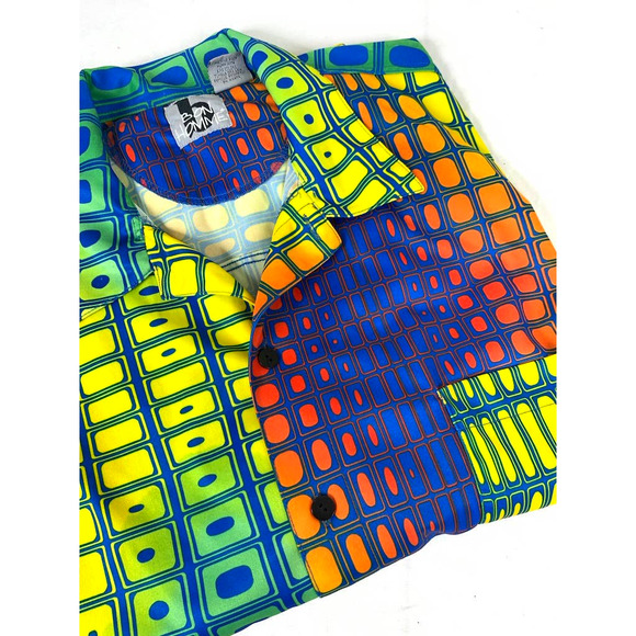Vintage Bon Homme Button Up XL Wild Retro Psychedelic Geometric Pattern - Picture 9 of 9